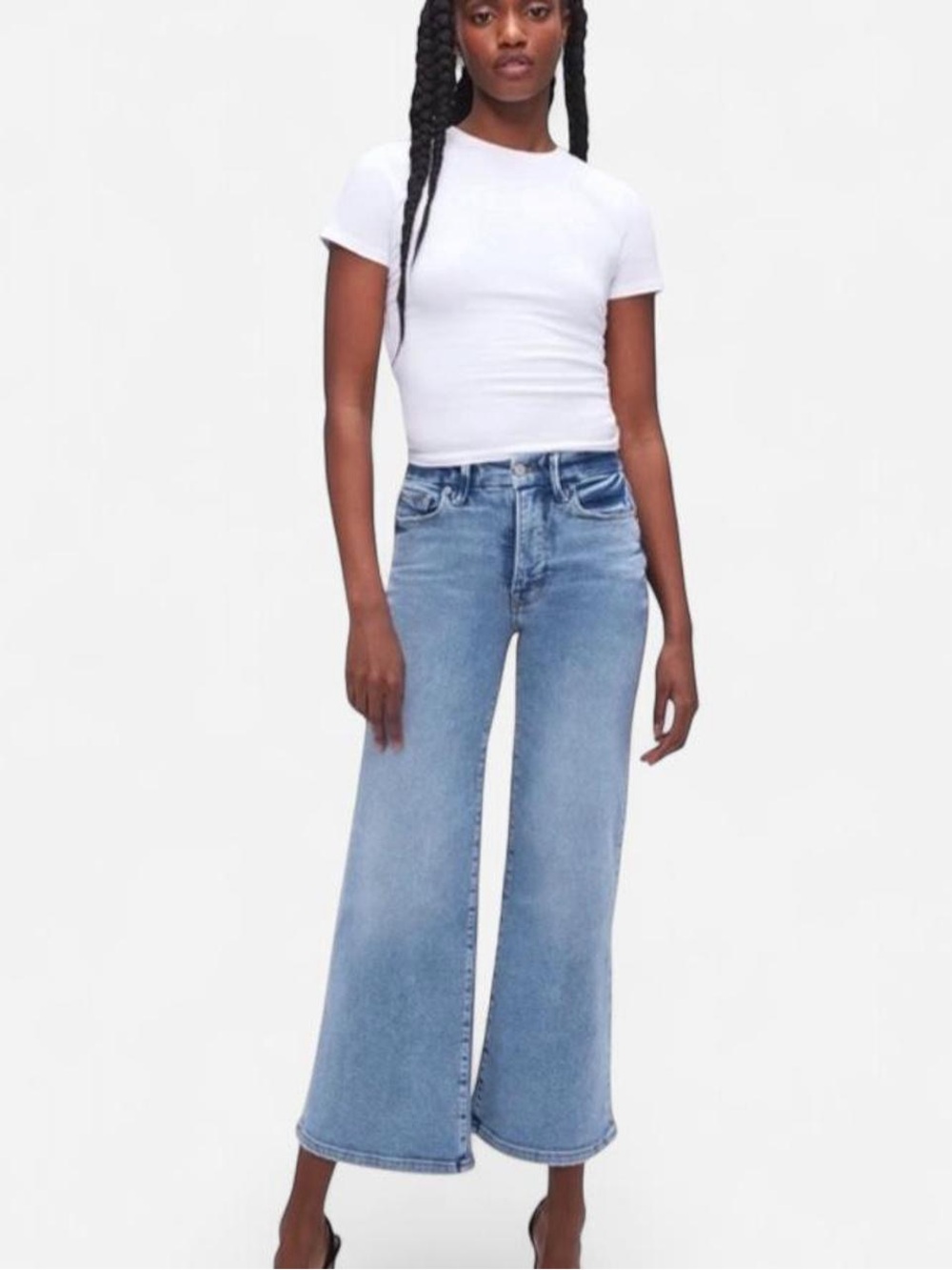 Good American Good Waist Cropped Palazzo Wide Leg Jeans Indigo 29 / 8